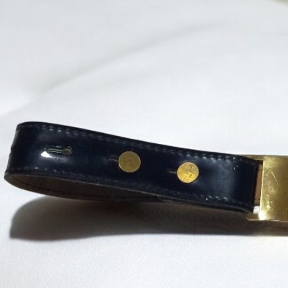 Rare Women’s Art Deco Belt Italian Retro Patent Leather in Blue w/a Gold Buckle - Picture 13 of 13